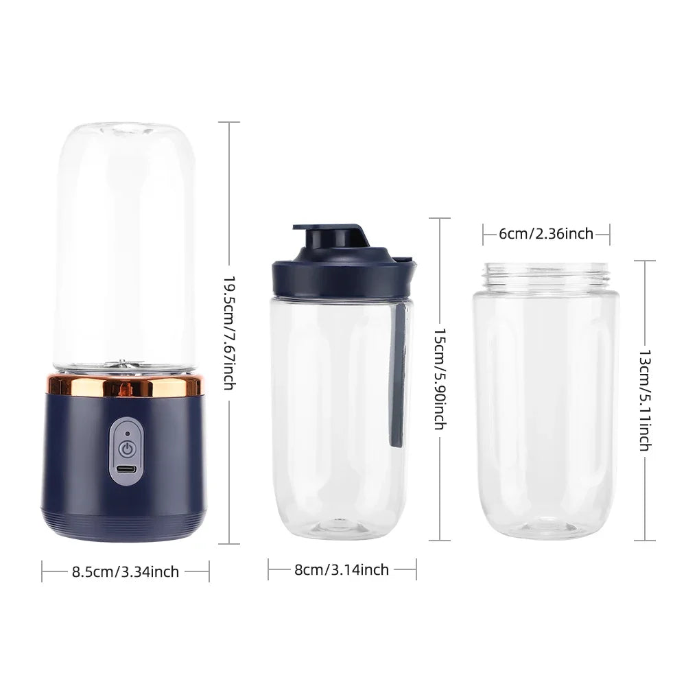 Liquidificador de Frutas Doméstico 400ML, Espremedor Elétrico Portátil, Máquina de Milkshake Multifuncional com 6 Lâminas
