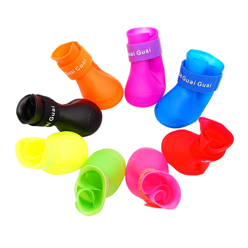 Sapatos de chuva de silicone para animais de estimação, antiderrapantes, à prova d'água, sapatos para cães com sola macia, calçados para cães pequenos, gatos e teddy.