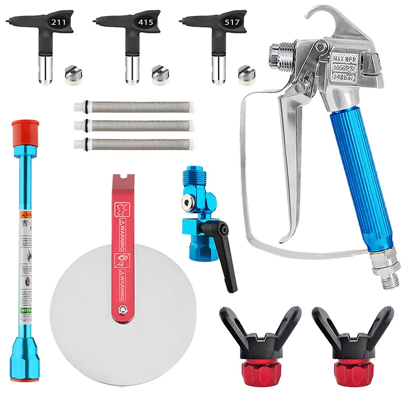 Kit de Pistola de Pintura Sem Ar com 3 Bicos, Cabo de Extensão de 10 Polegadas, Acessório Guia de Pulverização, Filtros para Pintura de Paredes