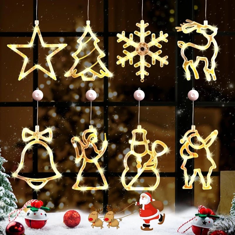 Led luzes da janela de natal silhueta decoração sino árvore de natal papai noel para o ano novo decoração de natal lâmpada de corda de fadas