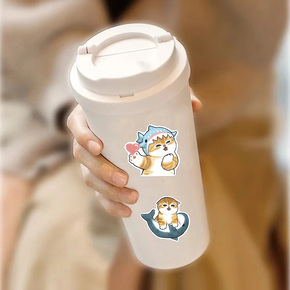 10/30/50 pçs bonito tubarão com capuz diversão gato adesivos decalques decoração mala scrapbooking portátil telefone papelaria brinquedo presente