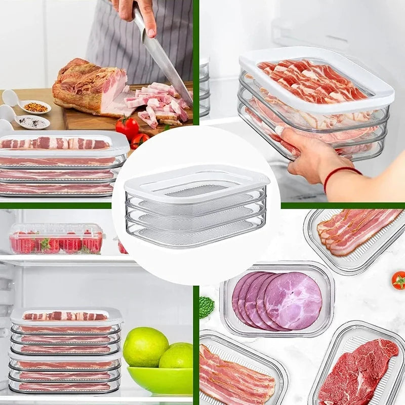 Recipiente de carne para geladeira, recipientes empilháveis de armazenamento de cortes frios com tampas transparentes para carne de deli, bacon, queijo e preparação de refeições