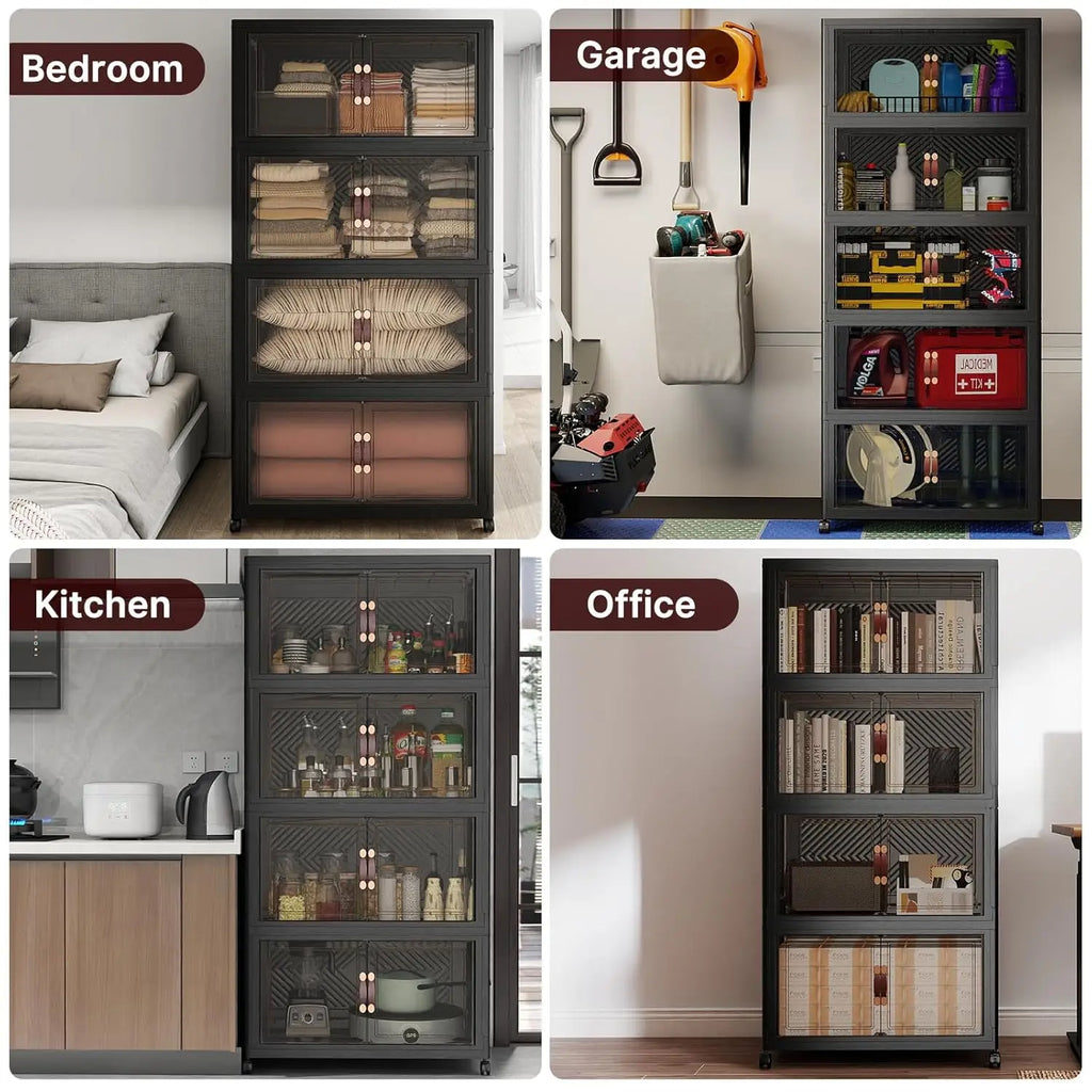 Caixas de Armazenamento com Tampas, Armário de Armazenamento com Capacidade de 640QT, Caixa de Armazenamento Dobrável com Portas e Rodas, Personalizável
