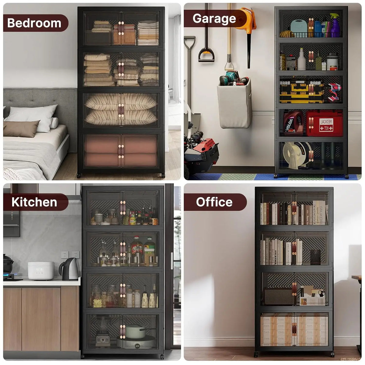 Caixas de Armazenamento com Tampas, Armário de Armazenamento com Capacidade de 640QT, Caixa de Armazenamento Dobrável com Portas e Rodas, Personalizável