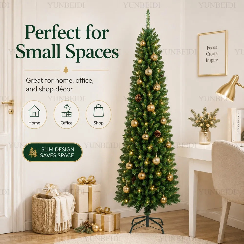Árvore de Natal Artificial em PVC, Modelo Lápis, de 120CM a 210CM, Grande Decoração para Festas em Família e Atmosfera Natalina
