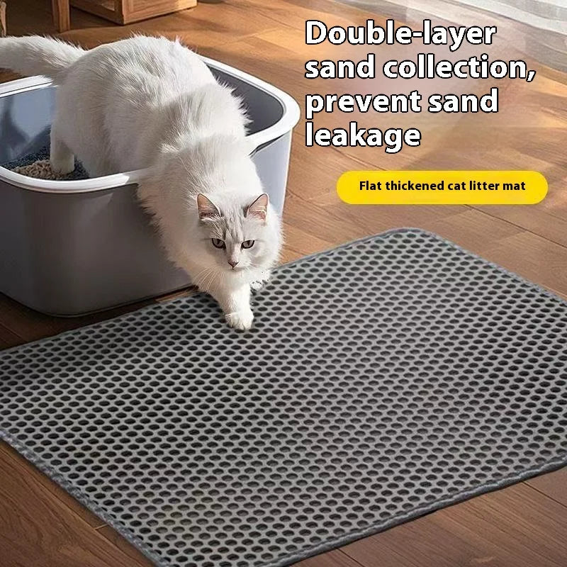 Tapete de areia para gatos, design de 2 camadas, tecnologia premium de captura de areia, base à prova d'água, protetor de piso antiderrapante para animais de estimação para gatinhos internos