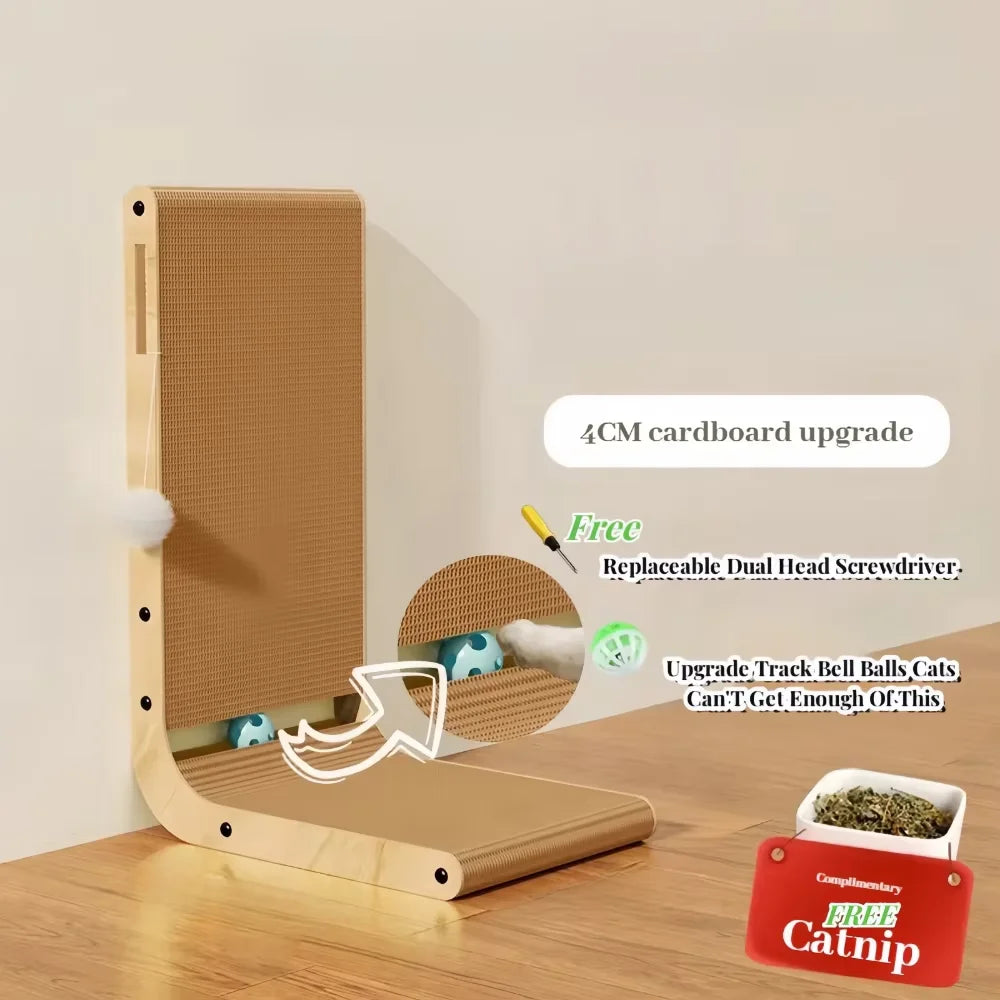 Arranhador para Gatos em Formato de L de Papelão com Buraco para Sino e Catnip, Poste Arranhador Resistente ao Desgaste para Gatos de Interior, Proteção de Móveis