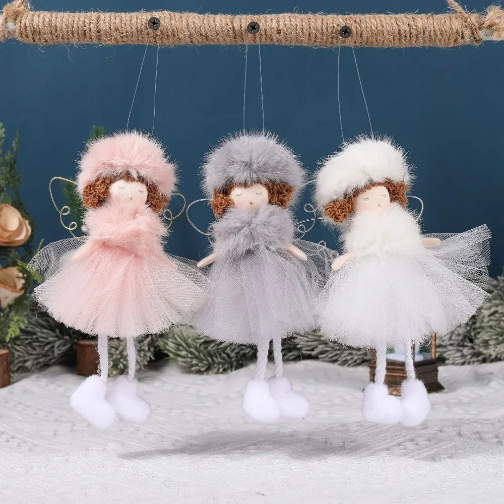 Natal Pendurado Malha Sequin Saia, Anjo Xmas Árvore Pingente Enfeites, Decoração de Casa, Noel, Presentes, 2022