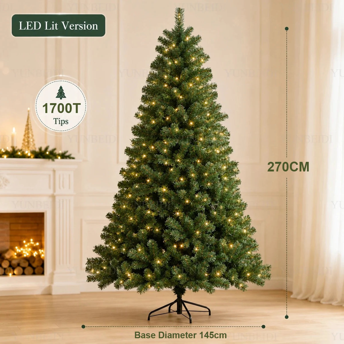 Árvore de Natal Artificial Grande em PVC com Luzes LED, de 120cm a 300cm, Decoração para Festa de Natal e Ano Novo em Família