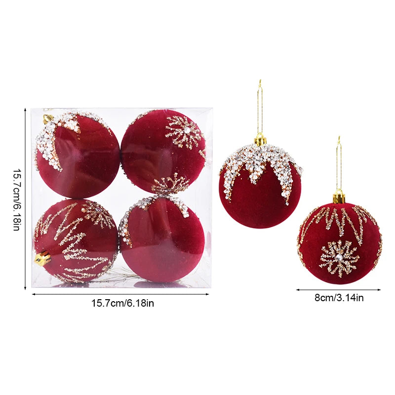 4 pçs 8cm vinho vermelho bola de natal ornamento decoração da árvore de natal esferas pingente textura de veludo bola ano novo decoração para casa