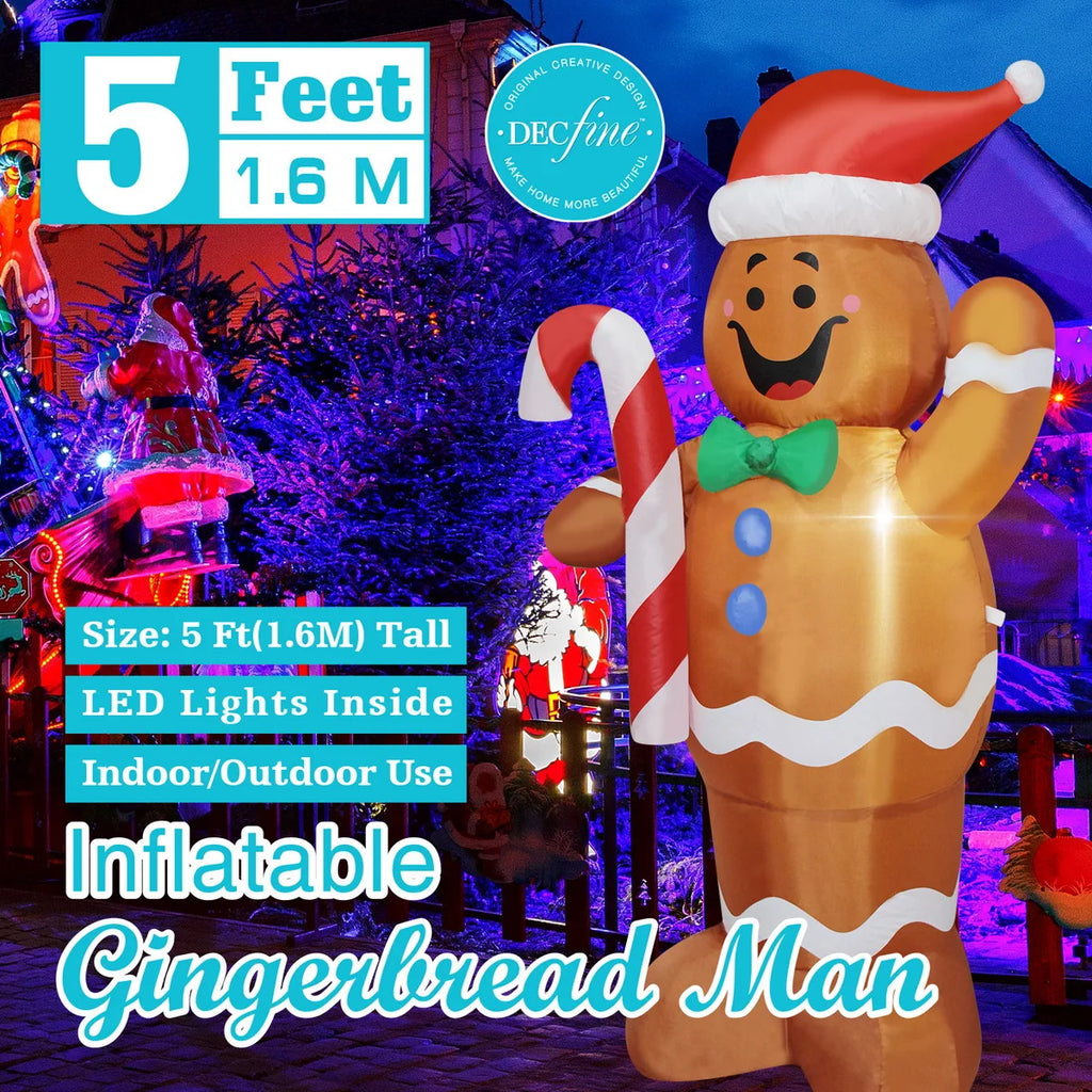 Decorações infláveis de natal-homem de gengibre, boneco de neve brilhante, boneco de neve de ramo, saco de presente boneco de neve decorações de gramado com luz LED