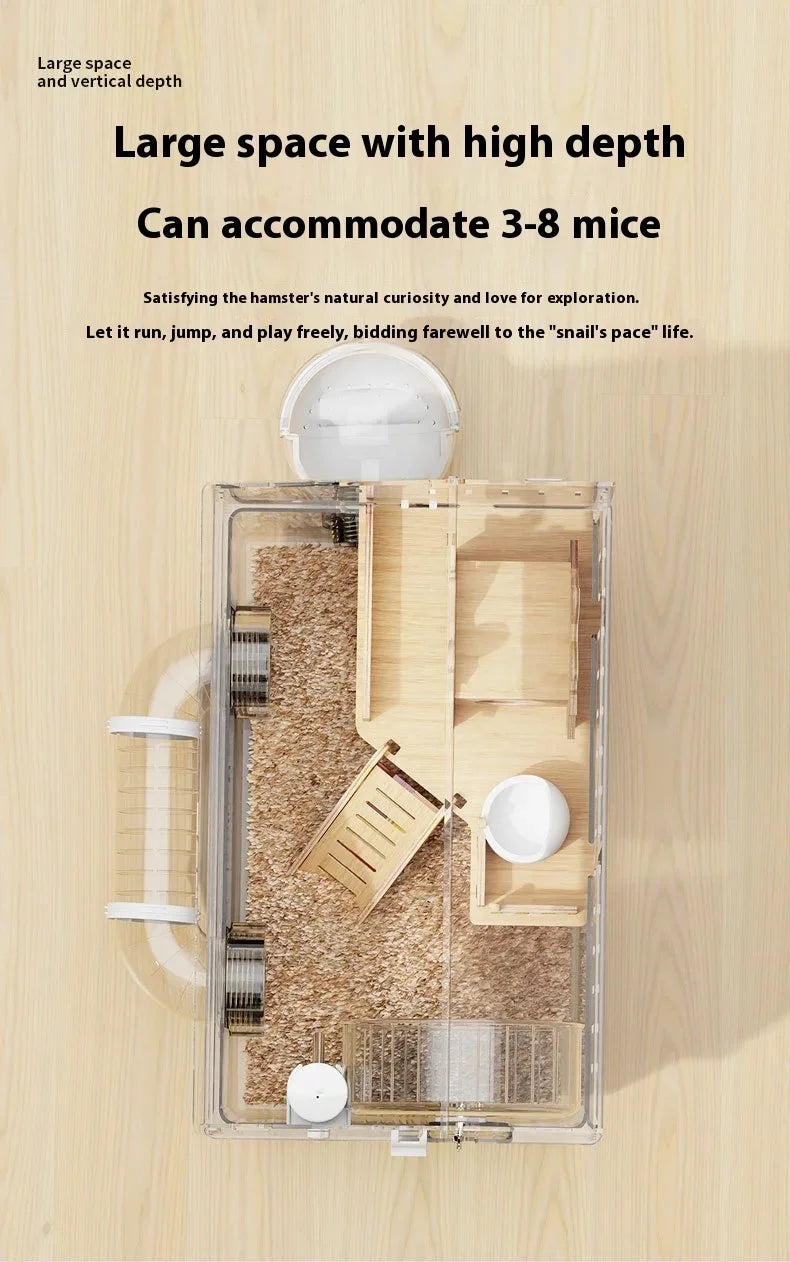 Gaiola para Hamster Espaçosa em Acrílico Transparente com Acessórios, Habitat para Roedores, Suprimentos para Pequenos Animais