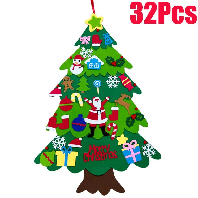 DIY sentiu árvore de natal com ornamento suspenso, luzes LED, presentes para crianças, decoração de ano novo, suprimentos de natal, 2024