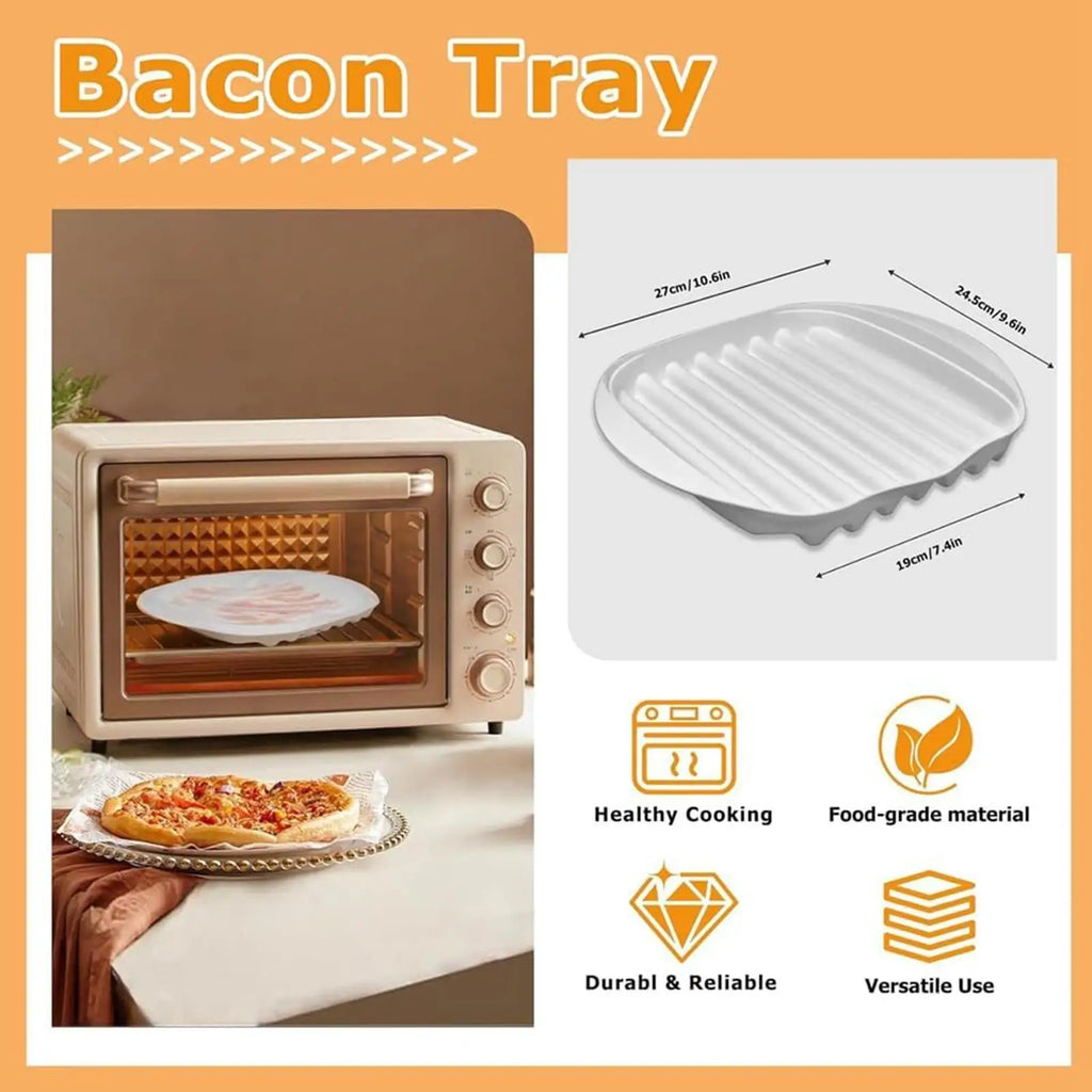 Assadeira para bacon no micro-ondas com tampa, panela para cozinhar bacon no micro-ondas, assadeira para micro-ondas, utensílio de cozinha, adequada para bacon, pizza, assados.