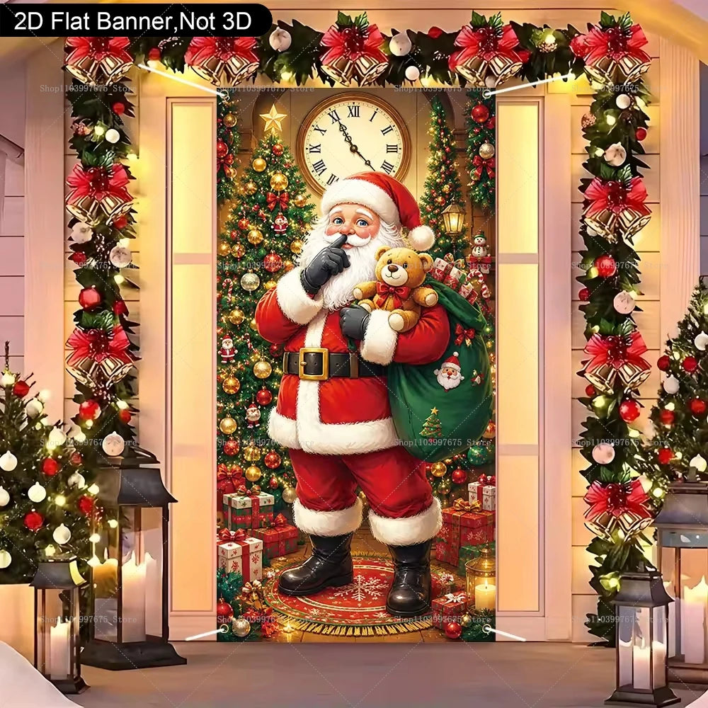 Capa de Porta de Natal com Design de Papai Noel, Rena, Árvore de Natal e Boneco de Neve, Banner Fotográfico, Decorações de Férias de Inverno, Capa de Porta Feliz Natal