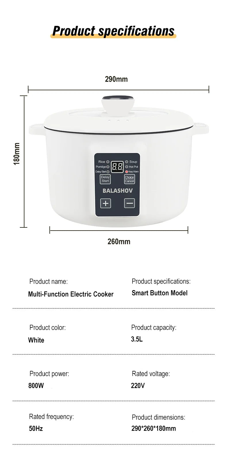 Panela Elétrica Multifuncional 3.5L 220V para Uso Doméstico, Panela Antiaderente, Panela de Arroz Inteligente, Eletrodoméstico Portátil
