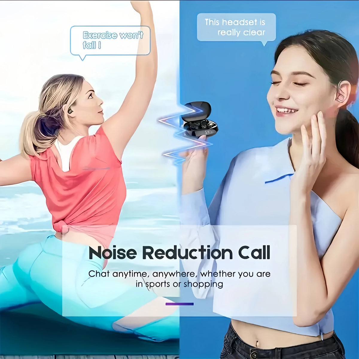 True Wireless Earbuds, TWS Headphones with Microphone, Sports Ear-Clip Headphones, Stereo In-Ear Headphones with LED Display