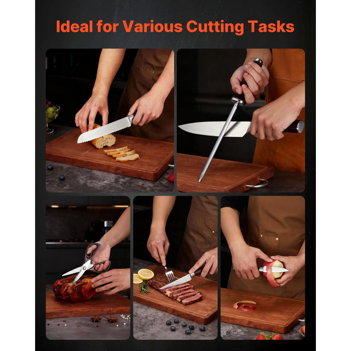 "15-Piece High Carbon Stainless Steel Kitchen Knife Set with Block Sharpener & Rust-Resistant Cutlery (3CR13 Blade)"