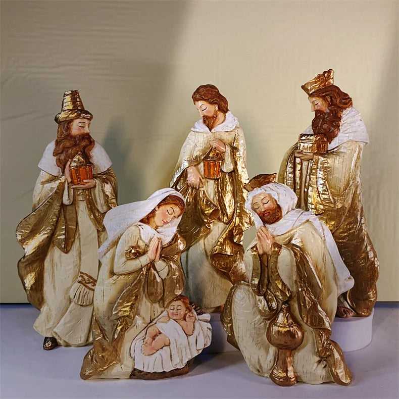 Conjunto de Figuras de Presépio, Cena da Sagrada Manjedoura, Decoração de Natal, Estátua do Nascimento de Jesus, Ornamentos Católicos Cristãos