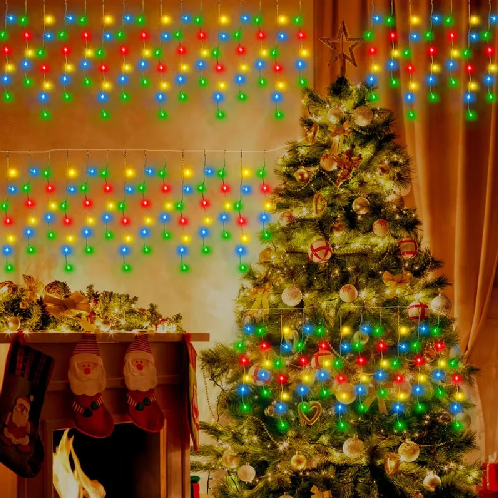 Luzes de Natal Solares em Forma de Gelo 98/162LED com 8 Modos de Iluminação para Jardim, Pátio, Casamento, Festa, Gazebo, Decoração de Natal IP65