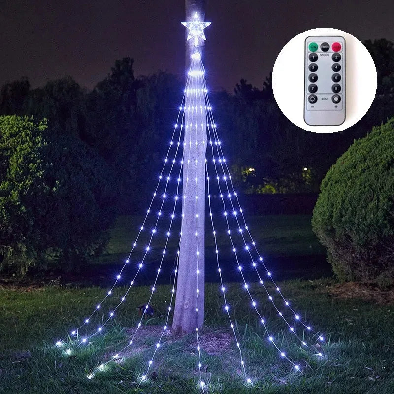 Led árvore de natal luz corda cachoeira estrela luzes ao ar livre multicolorido para jardim quintal festa de casamento árvore de natal decoração superior