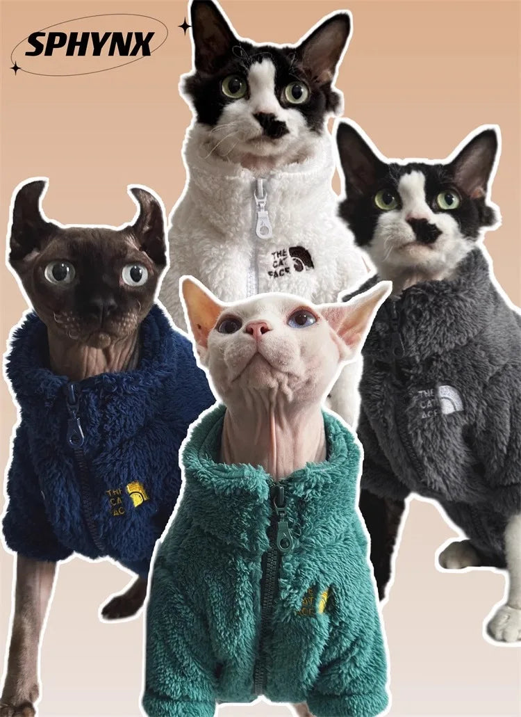 Casaco de Inverno para Cães e Gatos, à Prova de Frio, Roupas para Gatos Sem Pelos, Casaco de Lã de Cordeiro Tricolor Quente e Grosso para Gatos Sphynx e Devon