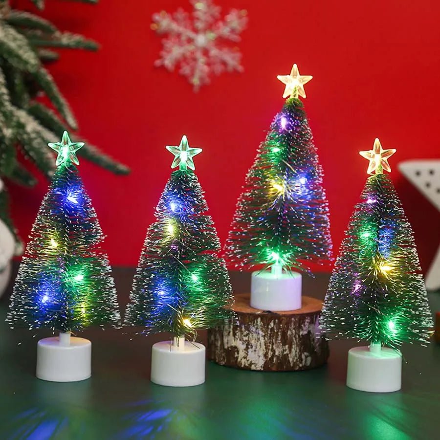 Luminoso mini árvores de natal luzes led decoração para casa velas eletrônicas presentes das crianças ano novo festa de natal ornamento