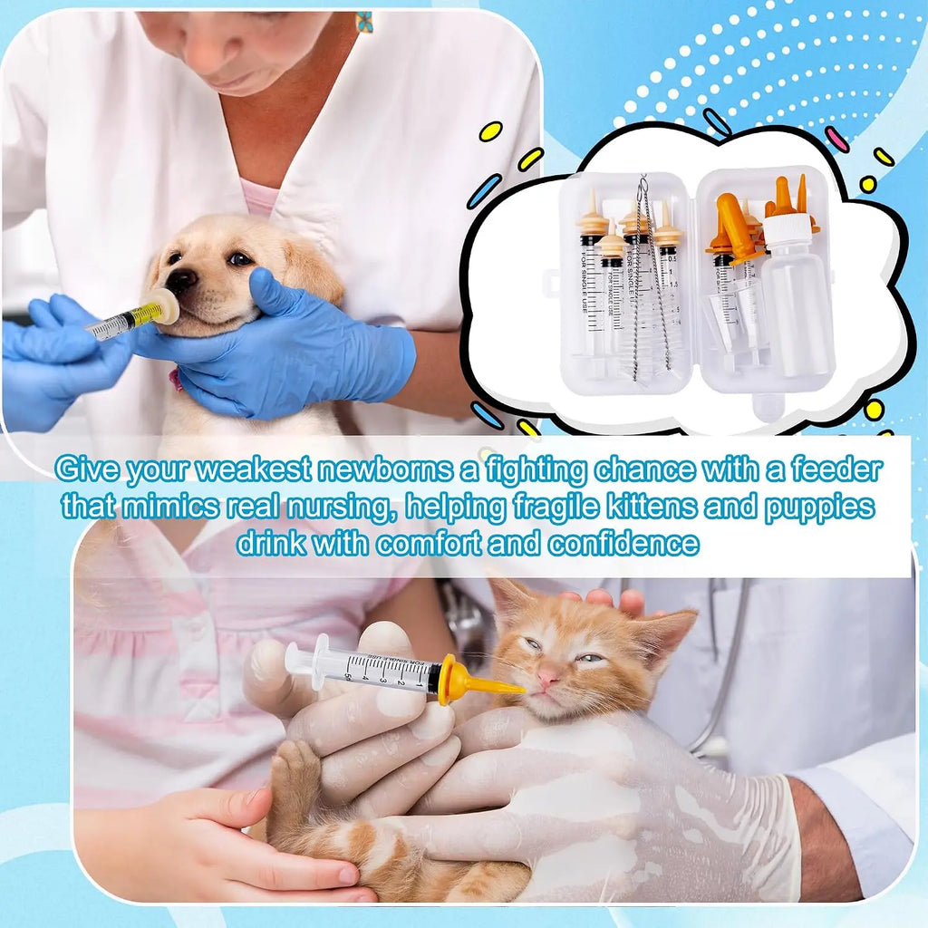 23 conjuntos de alimentação para animais de estimação: contém frasco de 50 ml e seringa, bico, copo medidor, escova de limpeza, adequado para filhotes de cães e gatos.