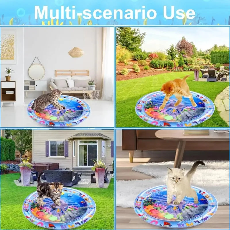 Tapete de jogo sensorial de água para animais de estimação, para gatos e cães, almofada de resfriamento espessada, brinquedo interativo para animais de estimação, verão, atividade interna