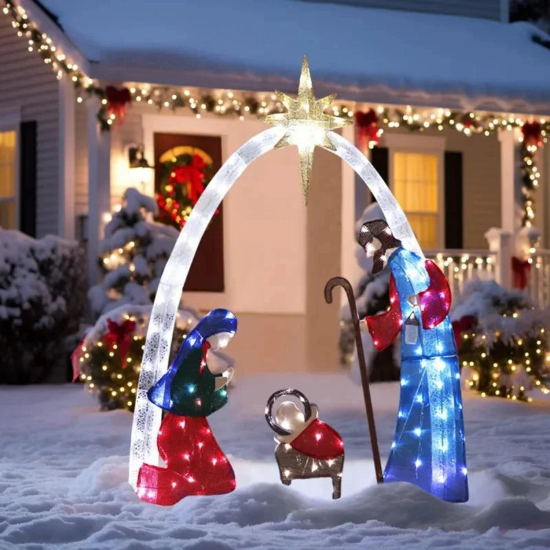 Presilha de Natal com Iluminação LED para Jardim, Decoração de Natal para Gramado, Presilha de Presépio, Enfeite de Natal, Decoração de Ano Novo