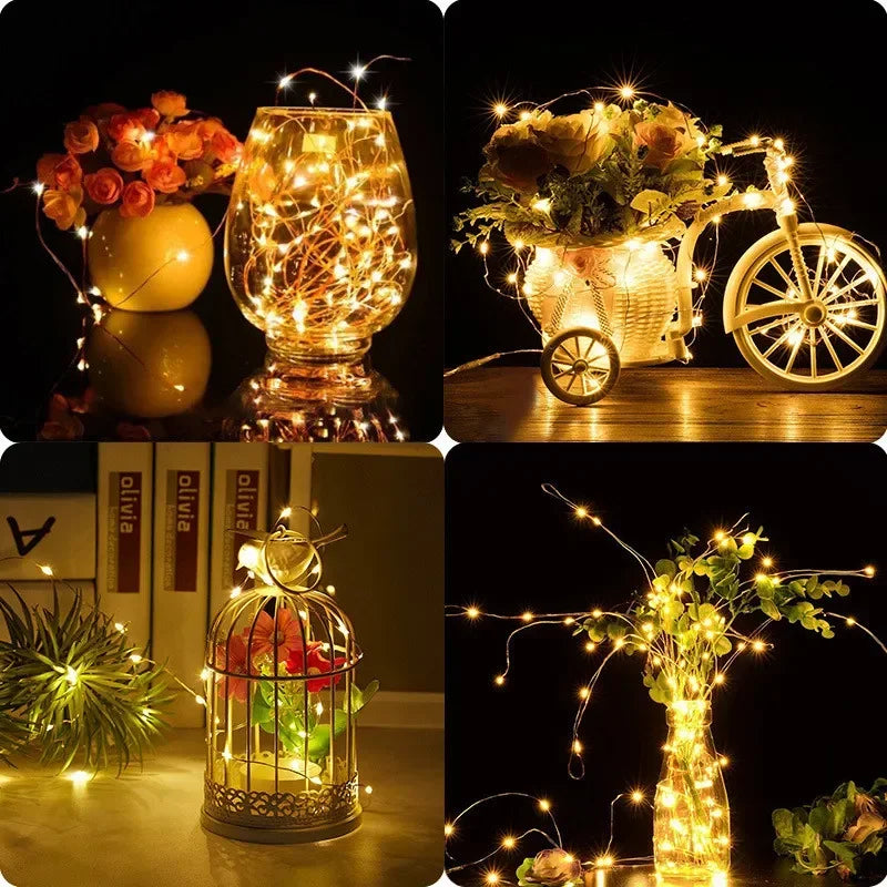 Decorações para Árvore de Natal, Luzes de Cordão Solares para Jardim Externo, Luzes de Fio de Cobre LED para Festas em Casa, Casamentos, Ano Novo 2027