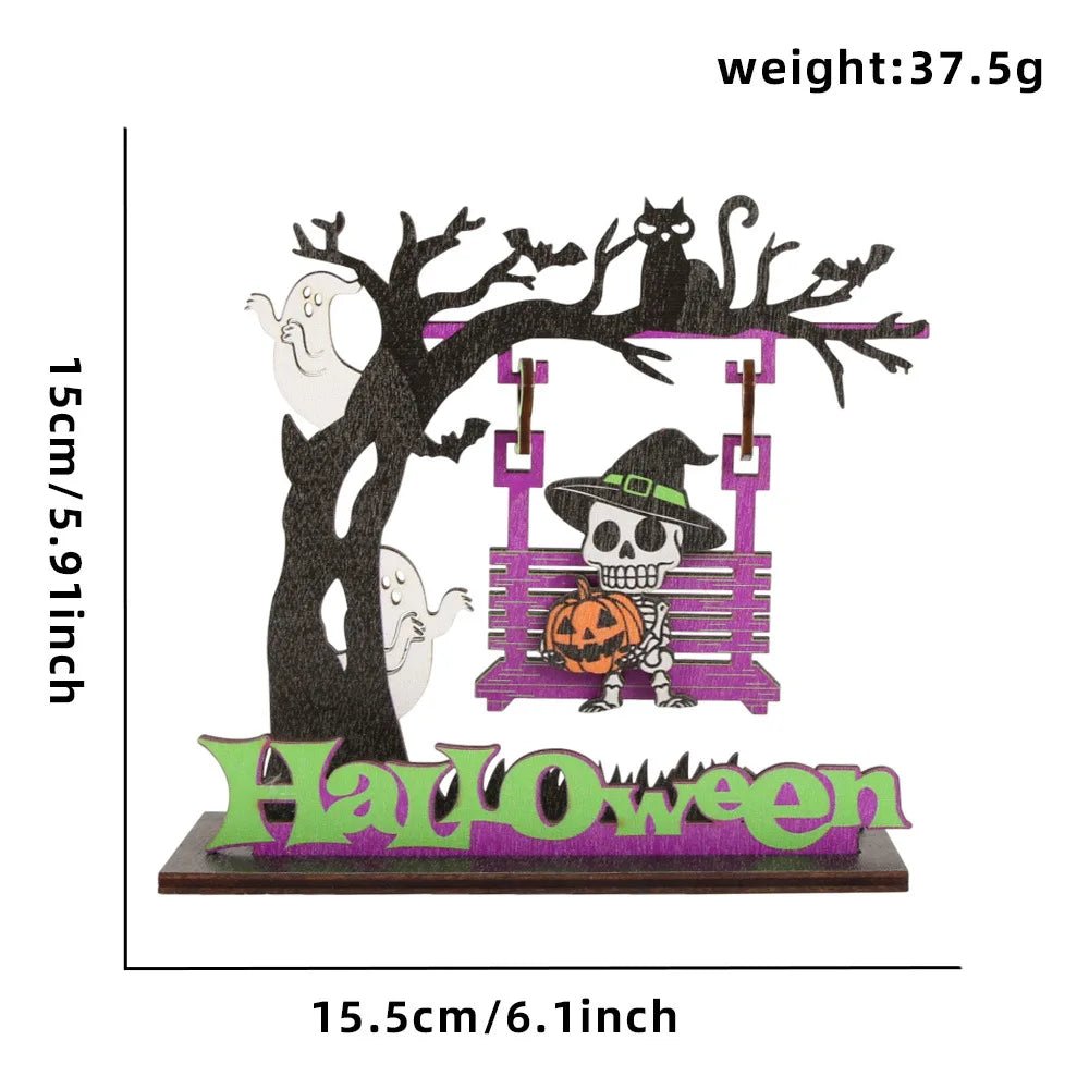 Enfeite de Mesa de Madeira para Halloween, Decoração de Mesa com Esqueleto e Abóbora Coloridos para Festa de Halloween e Decoração de Mesa em Casa - Kasa & Pet