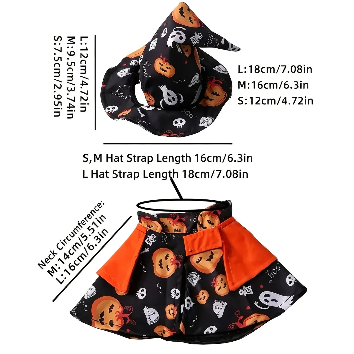 Fantasia de Halloween para Gatos: Conjunto de Capa de Abóbora e Chapéu de Mago com Estampa Divertida de Mago para Ambiente Festivo, Festa e Fotografia