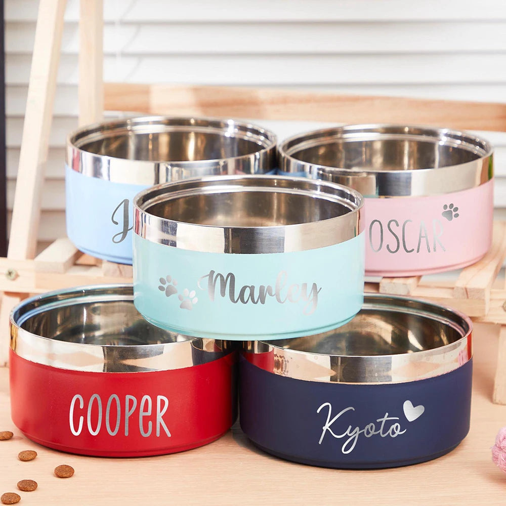Tigela Personalizada de Aço Inoxidável para Cães e Gatos, Tigela de Alimentação a Vácuo Dupla, Grande Capacidade para Ração e Água