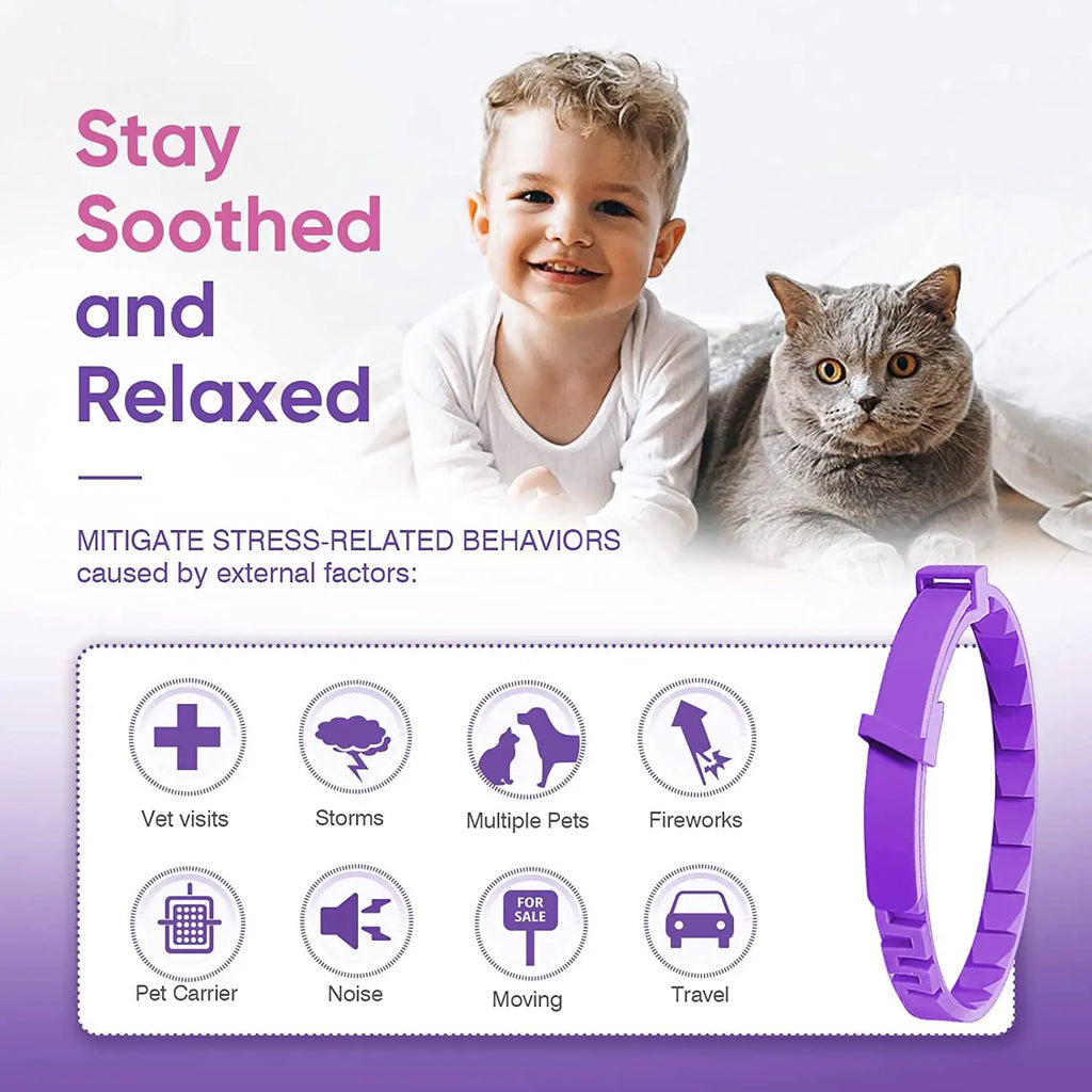 Coleira calmante para animais de estimação, para gatos, cães, ajustável, ansiedade, feromônio, reduzindo coleira para animais de estimação, duradoura, natural, calma, relaxar, calmante