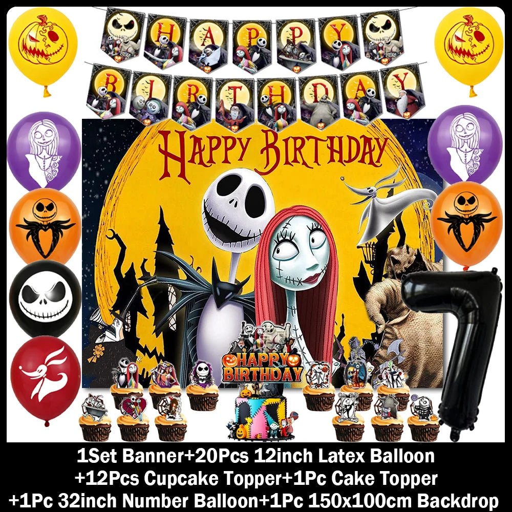 Decorações de Aniversário com Tema de Halloween, Painel de Fundo de O Estranho Mundo de Jack, Balões de Festa, Topos de Bolo - Kasa & Pet