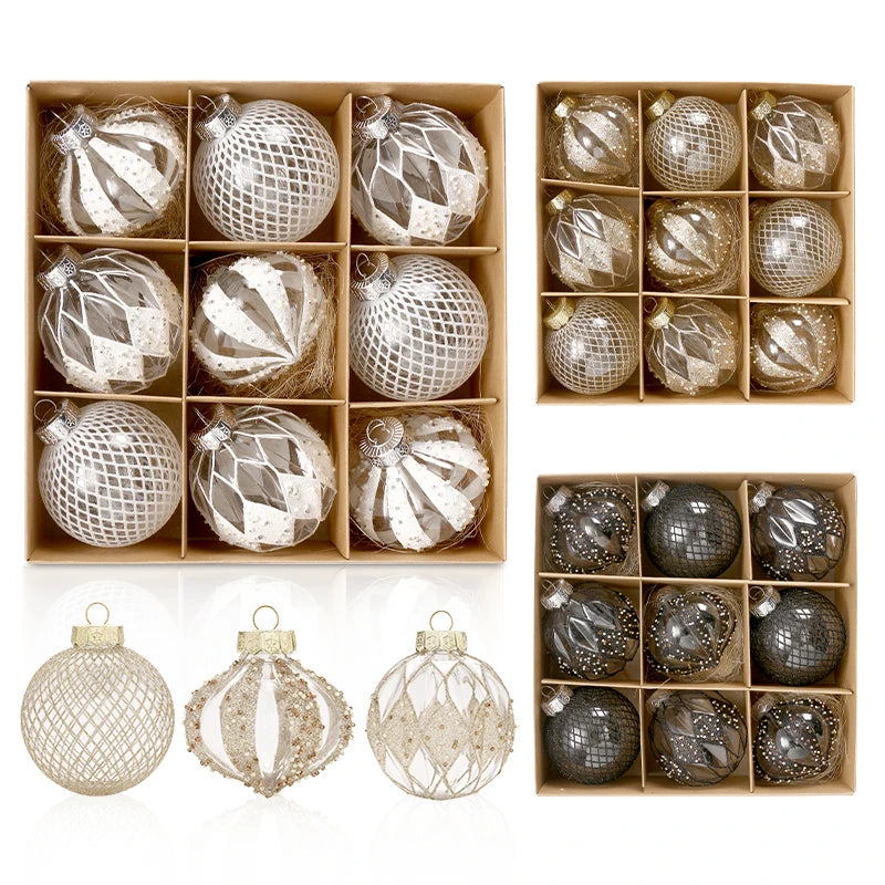 Conjunto de enfeites de bola de natal 8cm decoração de festa inquebrável pet decorações de árvore de natal bola de ouro para decoração de festa de feriado de natal