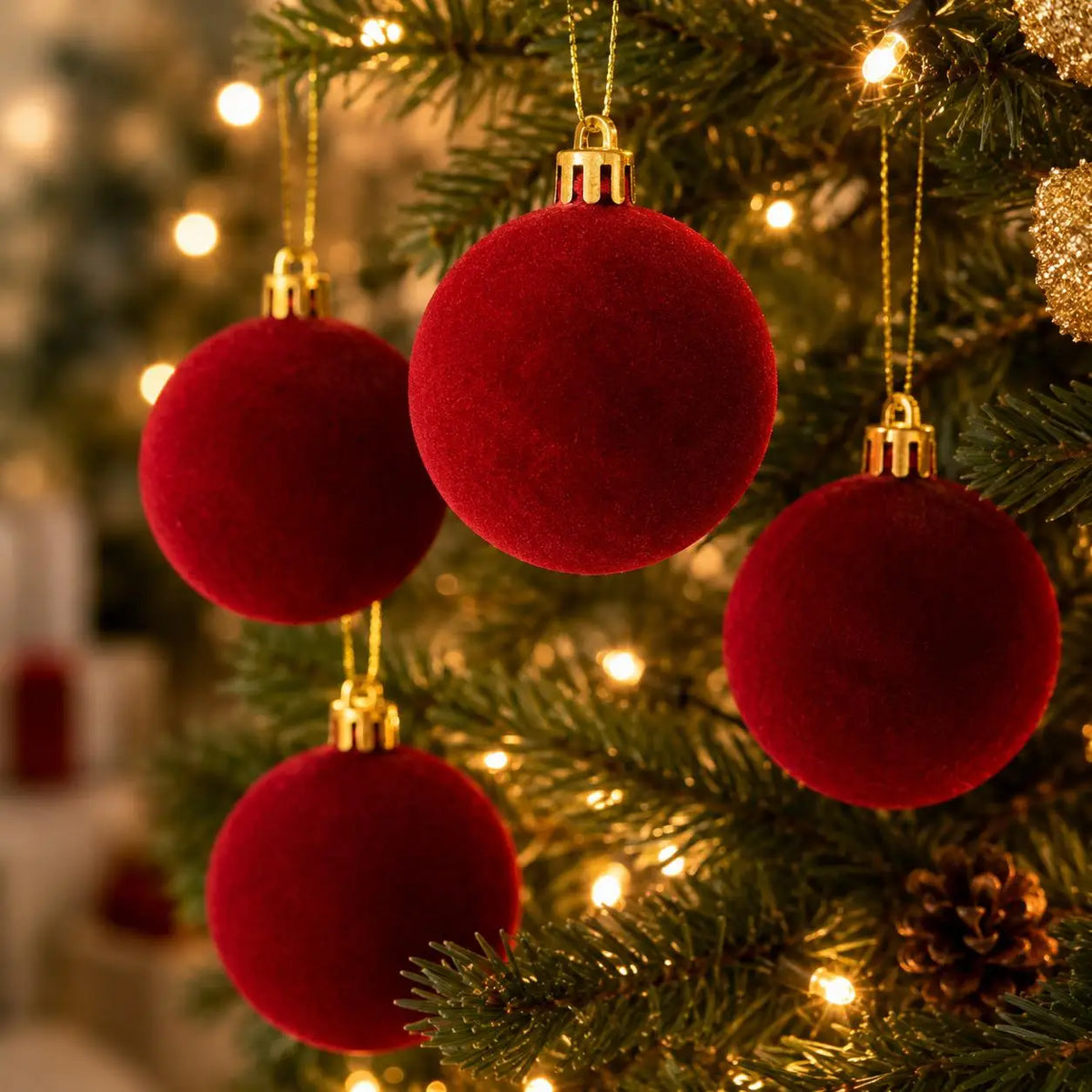 Conjunto de 34/16 Bolas de Natal em Veludo Borgonha, Decorações Perfeitas para Árvore de Natal - Enfeites de Bolas de Natal para Halloween, Ação de Graças, Aniversários e Casamentos, Decorações Duráveis de Plástico