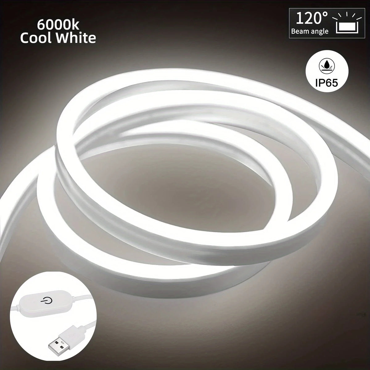 Fita de LED Neon USB DC 5V com Sensor de Toque Regulável, Fita de Silicone Flexível à Prova d'Água para Decoração de Ambientes Externos Kasa & Pet