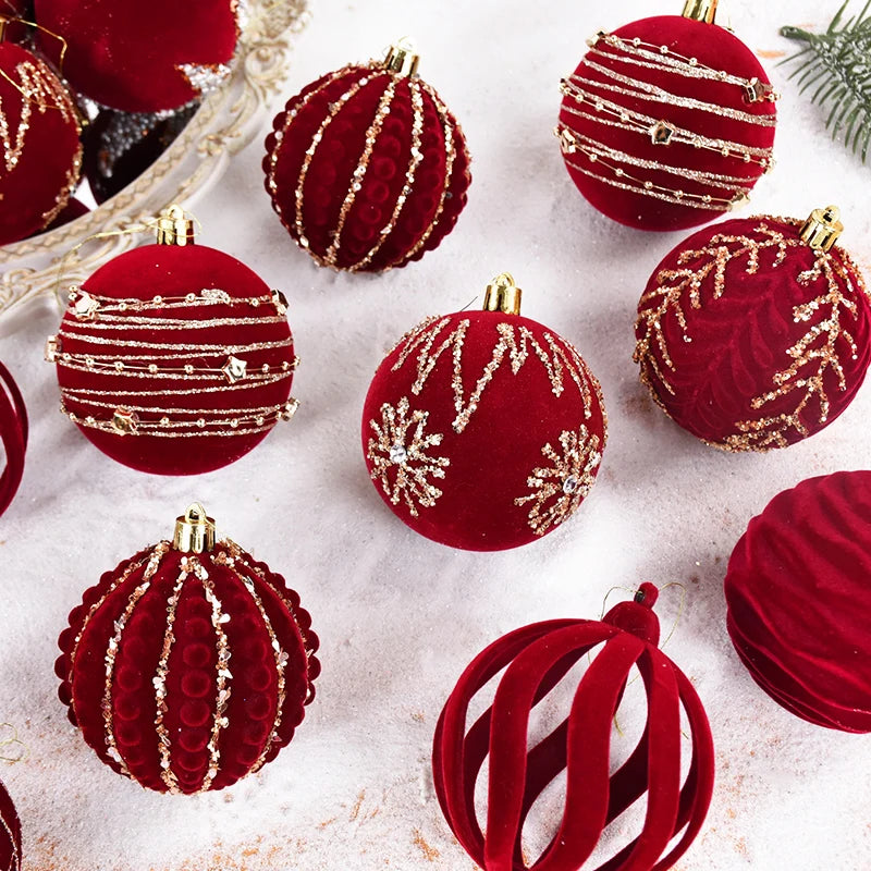 4 pçs 8cm vinho vermelho bola de natal ornamento decoração da árvore de natal esferas pingente textura de veludo bola ano novo decoração para casa