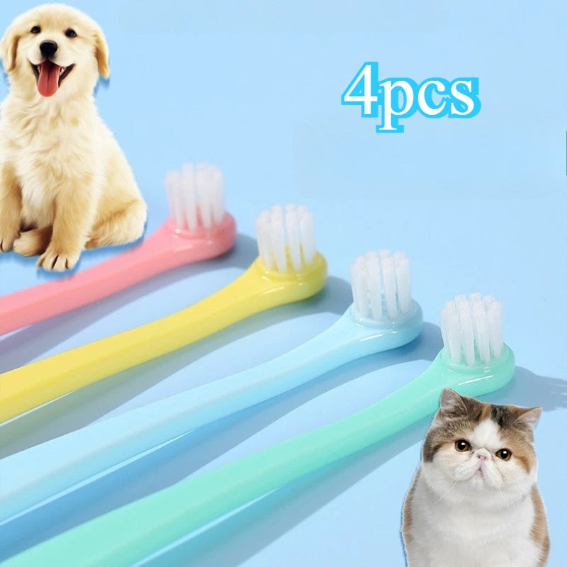 Escova de dentes para limpeza de animais de estimação, 4 unidades, remoção de mau hálito, limpeza de boca, escova de dentes de plástico, cuidados dentários para cães, suprimentos para gatos