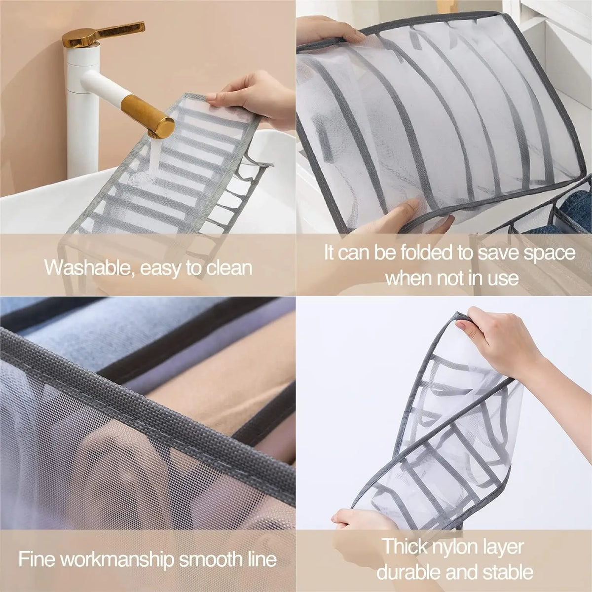 Organizador de Roupas para Armário, 7 Compartimentos, Organizador de Armário Portátil Lavável, Caixa de Armazenamento com Separação em Malha, Organizador de Gavetas Dobrável