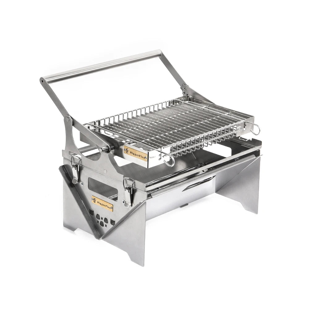 Flip Grill 360 °   Churrasqueira Rotativa, Grelha Manual com Sistema de Empurrar e Puxar para Grelhar com Carvão, Ideal para Acampamentos e Piqueniques ao Ar Livre