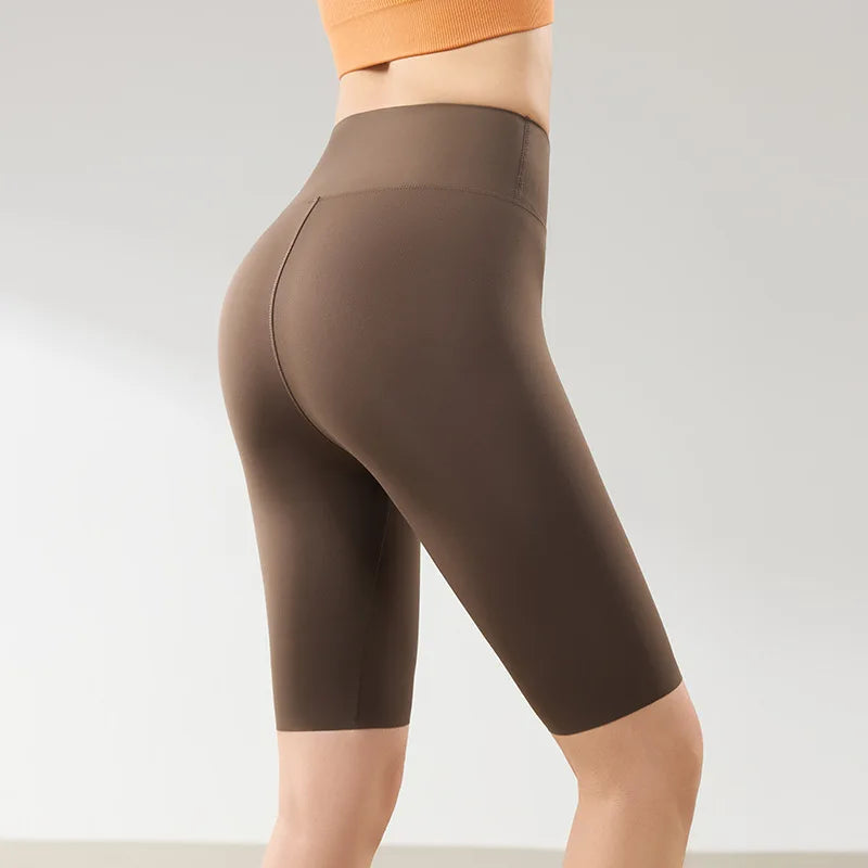 BIVIGAOS Summer Thin Sunscreen Sharkskin Cycling Shorts Women's Multi-Color Stretchy Tight Slim Fitness Knee-Length Shorts