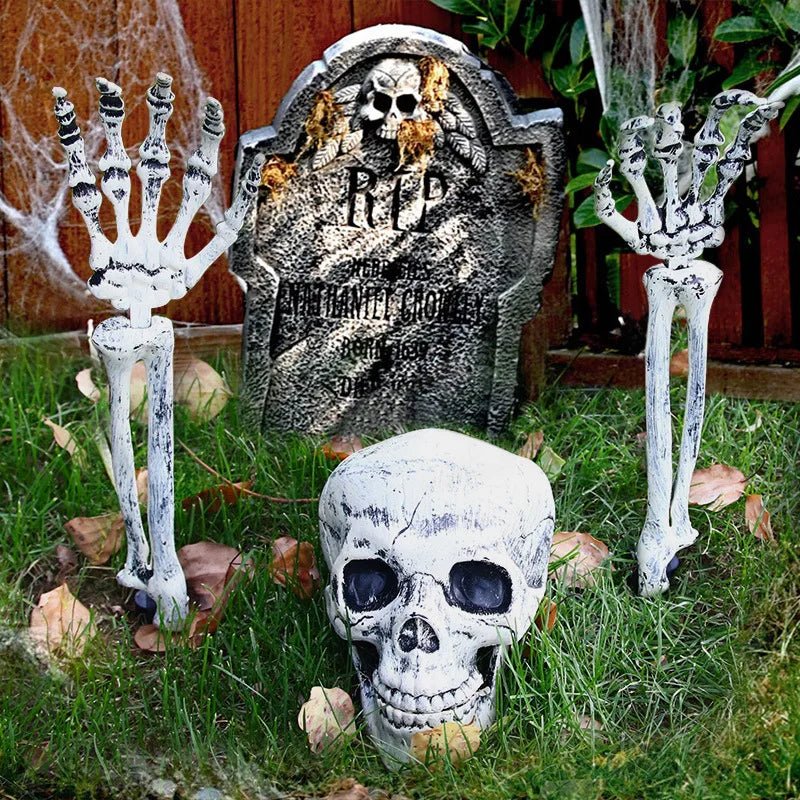 Decorações de halloween adereços assustadores esqueleto realista crânio & mãos halloween decoração para casa quintal brincadeira festivais fontes de festa - Kasa & Pet