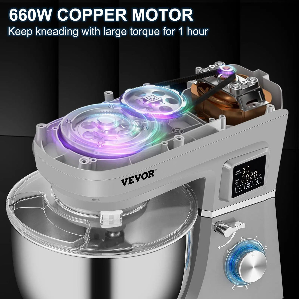 Stand Mixer 7.4 Qt Stainless Steel Bowl 6 Speed LCD Screen Tilt Head Design Food Mixer