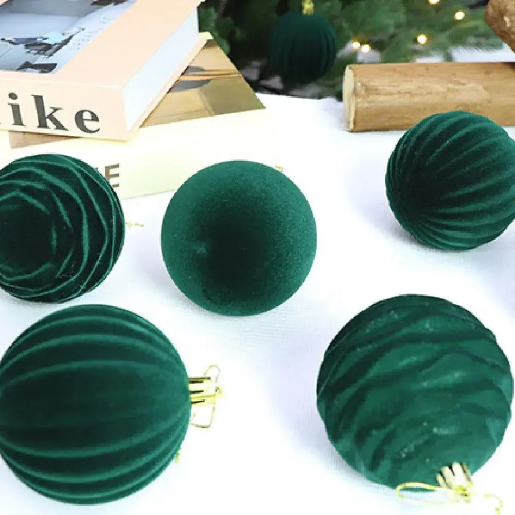 Conjunto de 12 Bolas de Natal de Veludo Flocado de 6CM, Bolas para Pendurar na Árvore de Natal, Acessórios de Decoração para Casa, Ano Novo 2026
