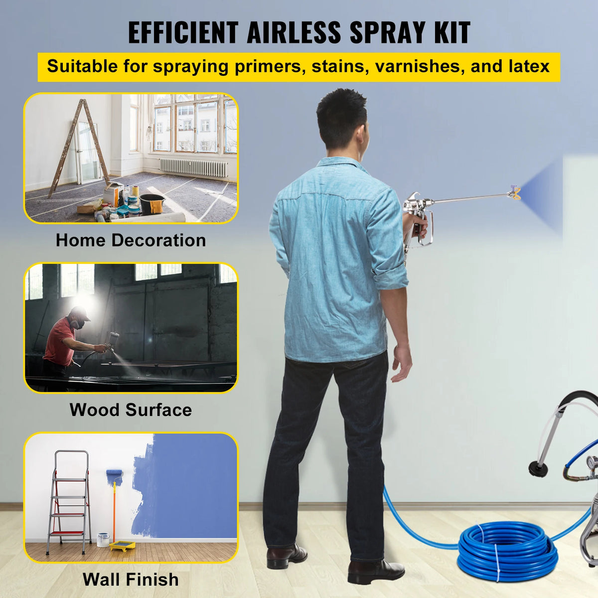 Kit de mangueira de spray de tinta mal ventilada SucceBuy 50 pés 3600 psi tubo de fibra de alta pressão pólo de haste de 8 polegadas incluindo 517 ponta e proteção de ponta