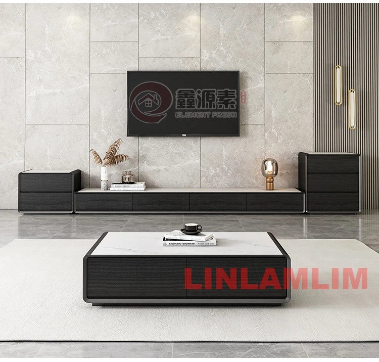 Conjunto de Móveis Modernos Brancos para Sala de Estar, Mesa de Café e Rack para TV com Armários de Armazenamento, Conjunto de Centro de Entretenimento Contemporâneo