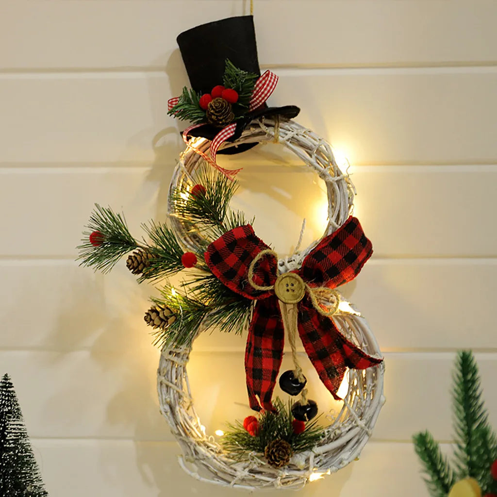 Natal boneco de neve grinalda guirlanda led luz porta decoração artificial casa janela parede fundo porta pendurado ornamento luminoso